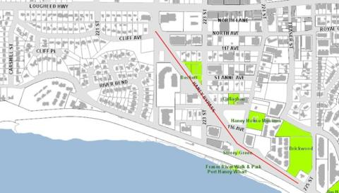 Map showing alignment of completed forcemain along the Haney Bypass