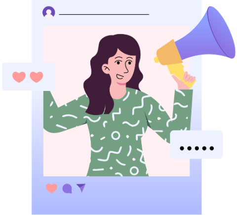 Illustration of business owner promoting her business in an Instagram-style social media post