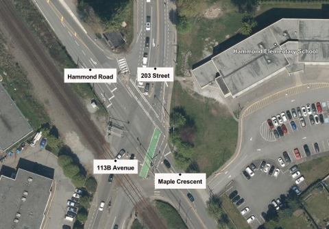 Aerial view of the intersection of Hammond Road, Maple Crescent, 203 Street and 113B Avenue