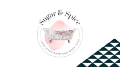 The Sugar & Spice logo next to a soccer-ball patterned mountain.