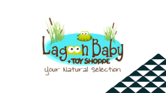 The Lagoon Baby + Toy Shoppe Your Natural Selection logo next to a soccer-ball patterned mountain.