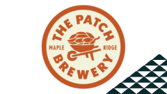 The Patch Brewery's logo next to a soccer-ball patterned mountain.