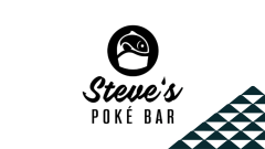 The Steve's Poke Bar logo next to a soccer ball patterned mountain.