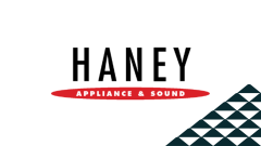 The Haney Appliance & Sound logo next to a soccer-ball patterned mountain.