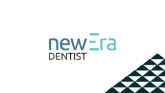 The New Era Dentist logo next to a soccer-ball patterned mountain.