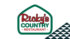 The Ricky's Country Restaurant logo next to a soccer-ball patterned mountain.