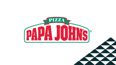 The Papa John's Pizza logo next to a soccer ball patterned mountain. 