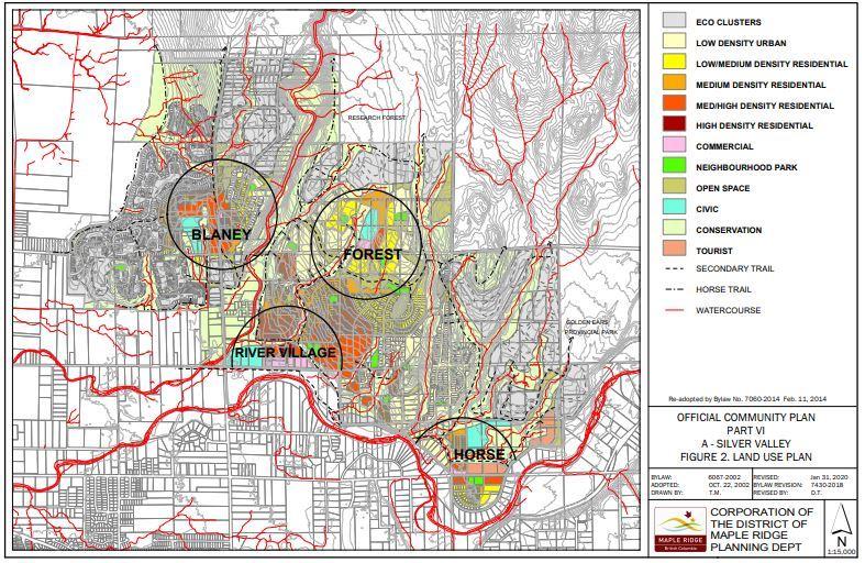 Map with Silver Valley area highlighted in red, green, yellow, and orange.