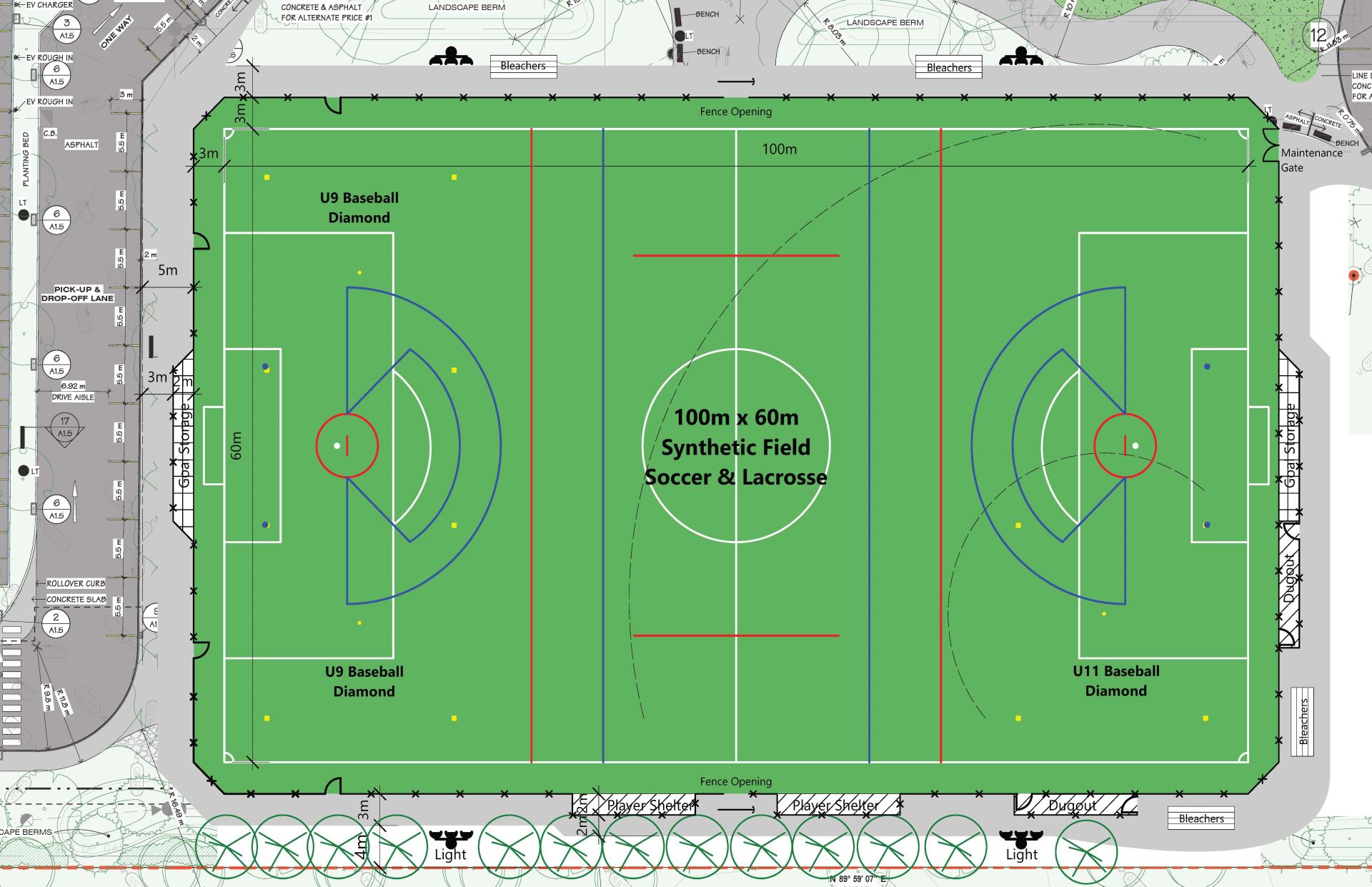 Concept drawing of a synthetic field for soccer, lacrosse and baseball
