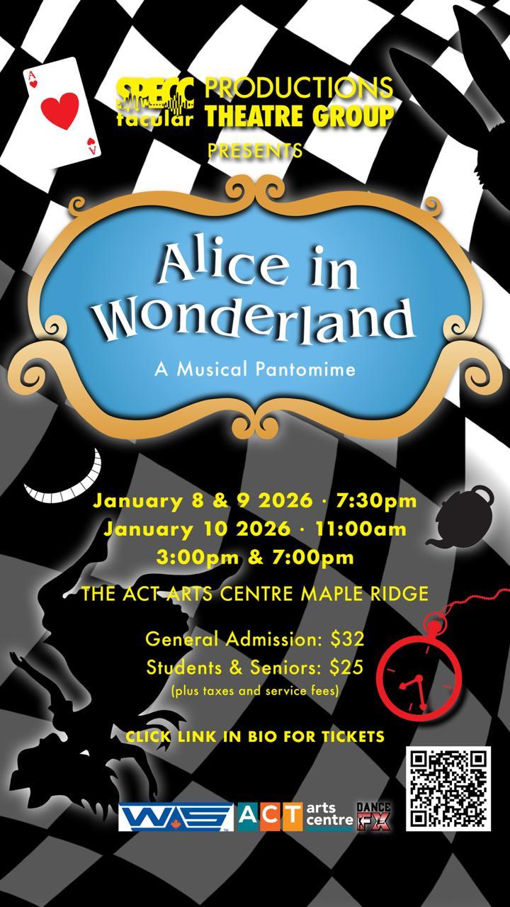 A poster containing details of the Alice in Wonderland performance happening at the ACT Theatre.