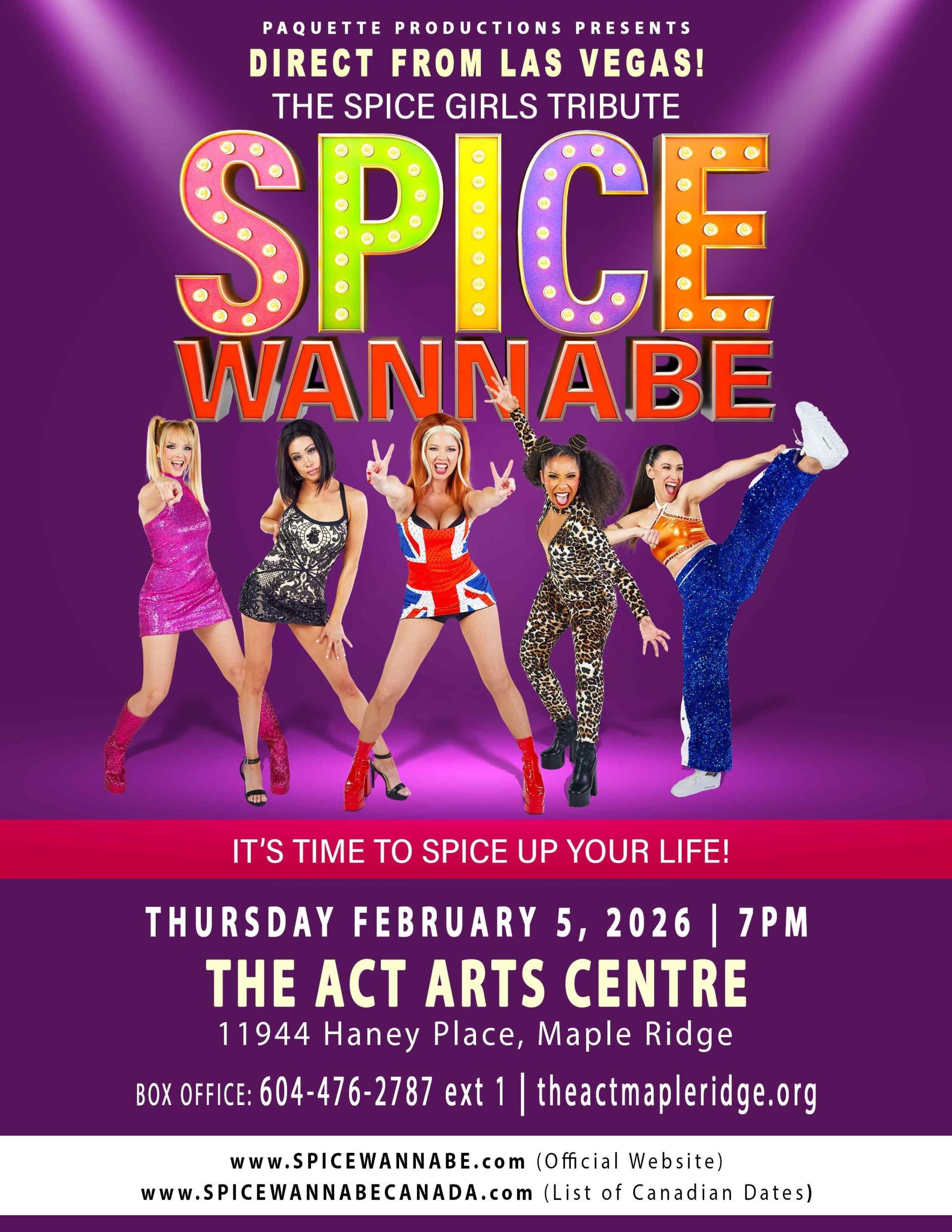 The Spice Wannabe performers strike poses in their Spice Girl tribute costumes.