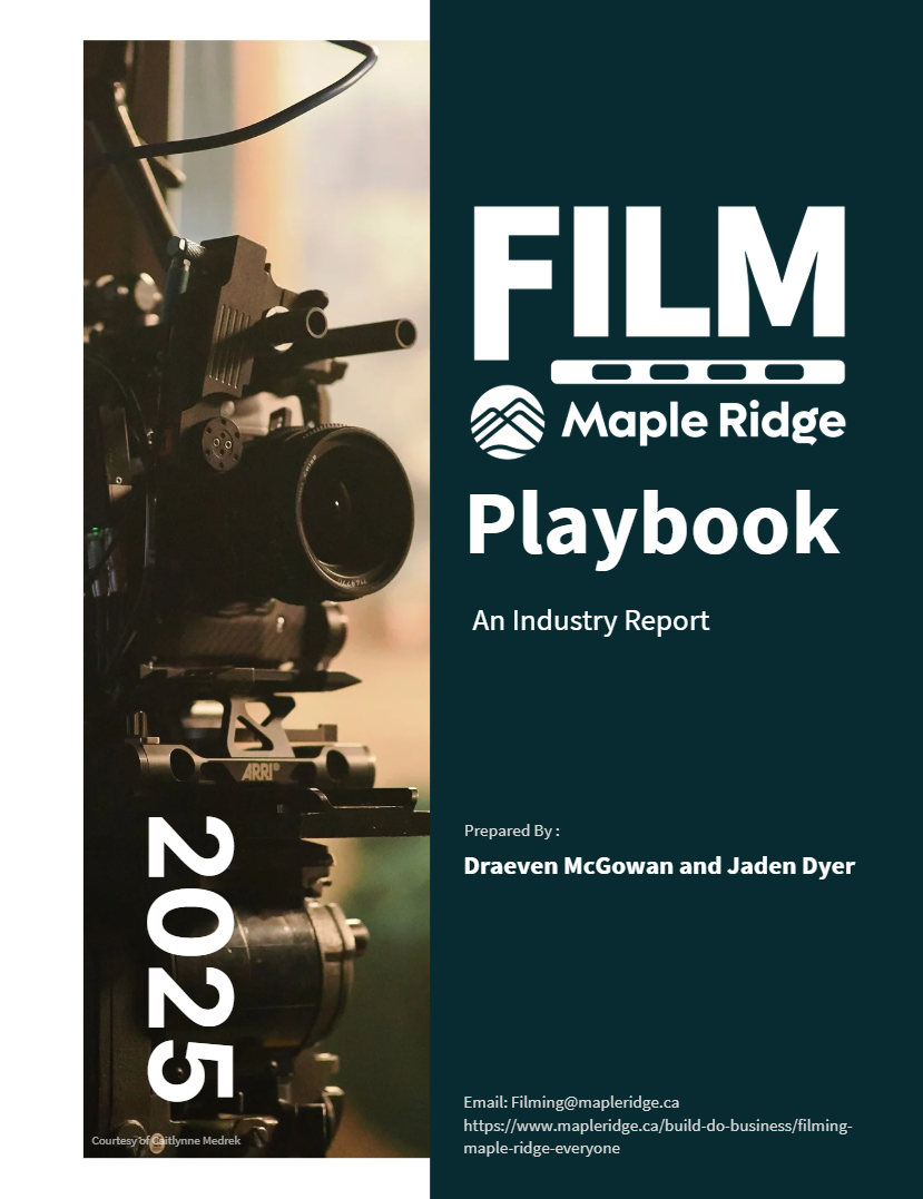 The cover page of the Film Maple Ridge Playbook, displaying the title and a photo of a camera.